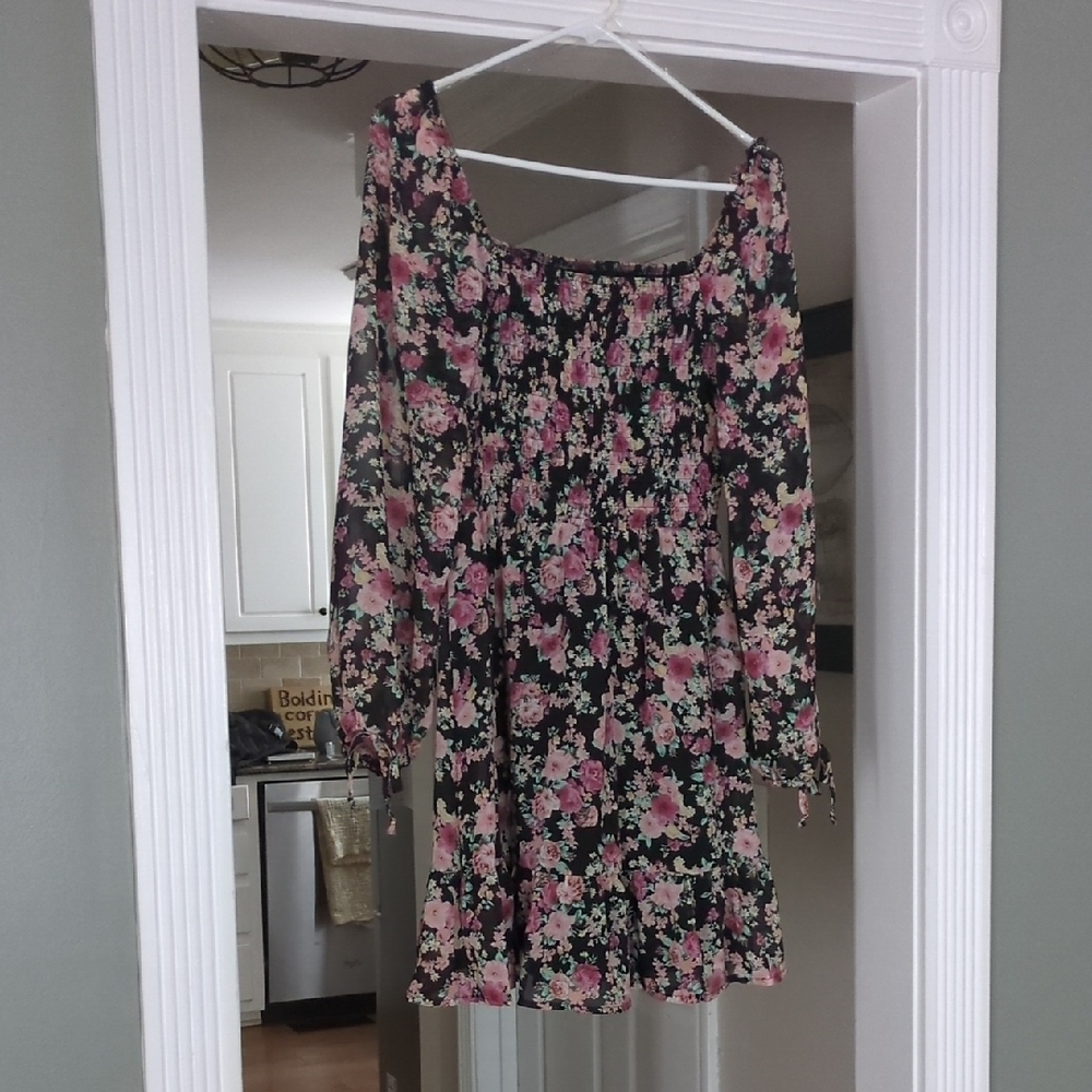 As U Wish Black and Pink Floral Dress
